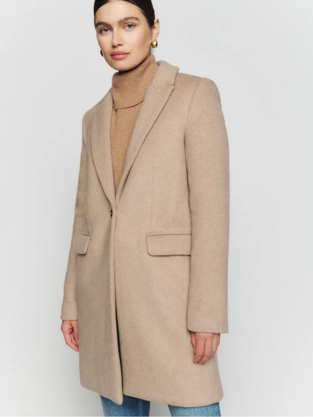 Reformation Beige Single-Breasted Wool-Blend Coat - The Whitmore